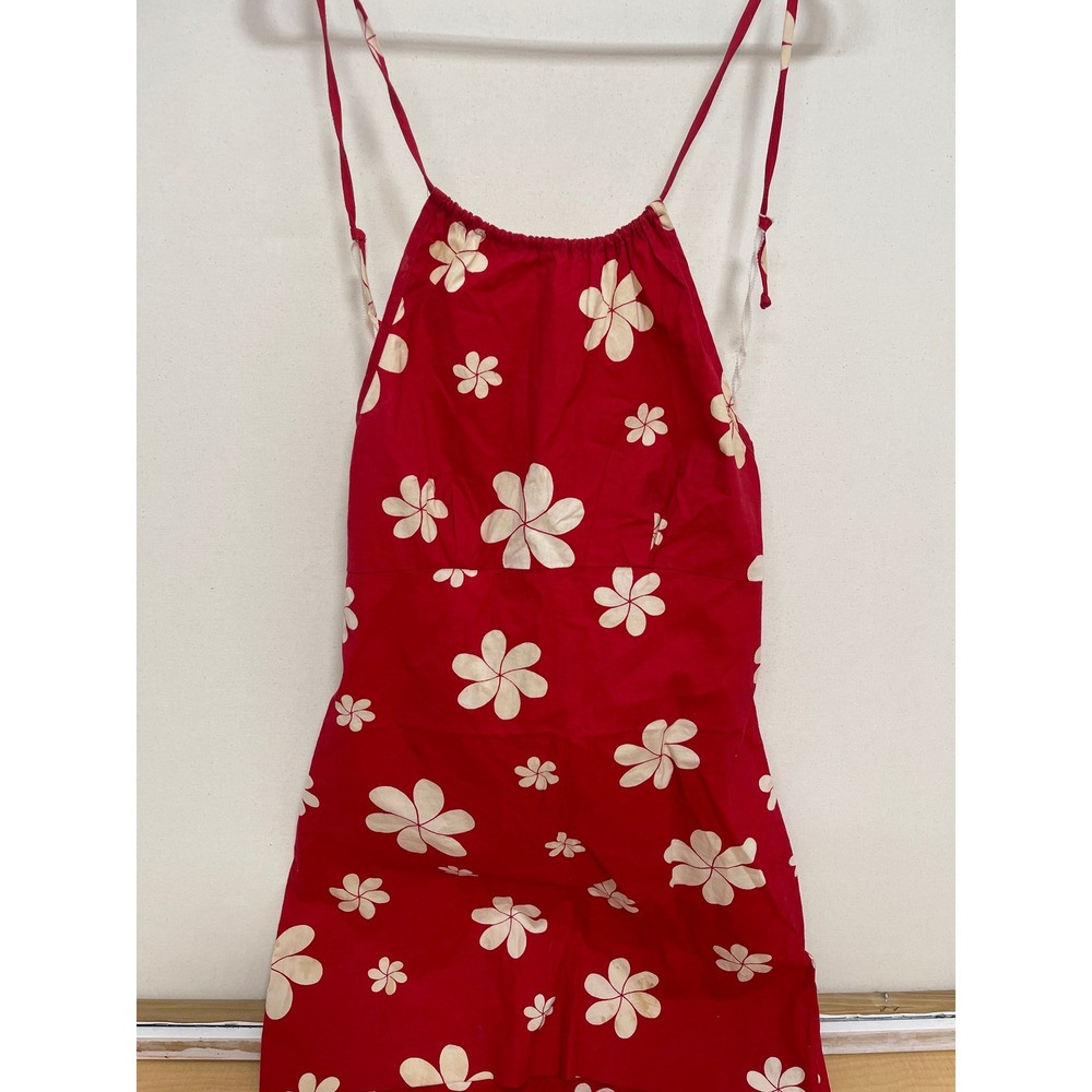 Vintage Rampage Red Floral Halter Dress Y2K Tropical Sun Dress Size 7